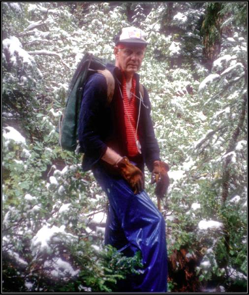 Vic Cohrs hiking in the snow, 1990